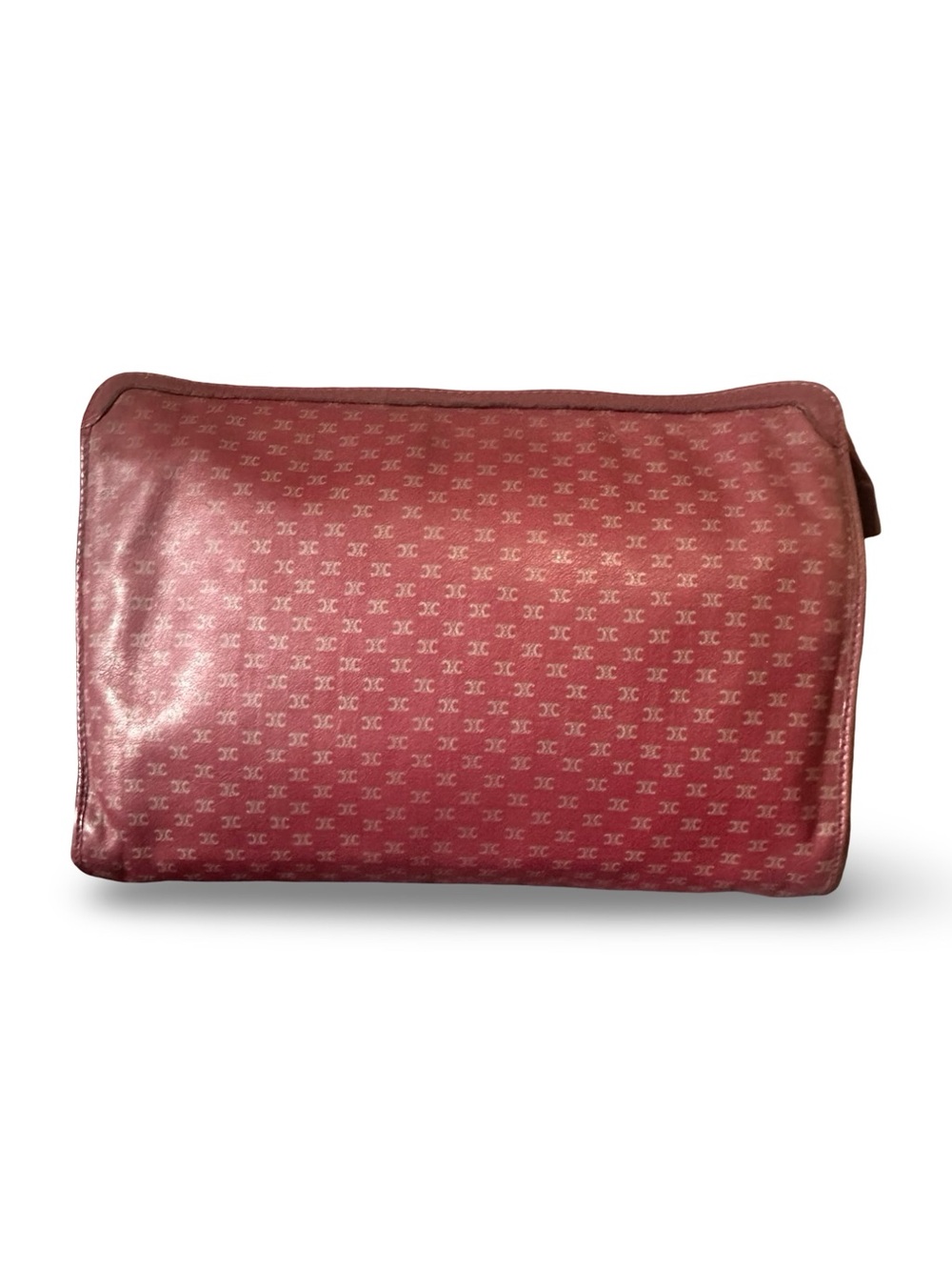 Authentic Vintage Celine Macadam Clutch Pouch - Rare Metallic Rose/Red Monogram
